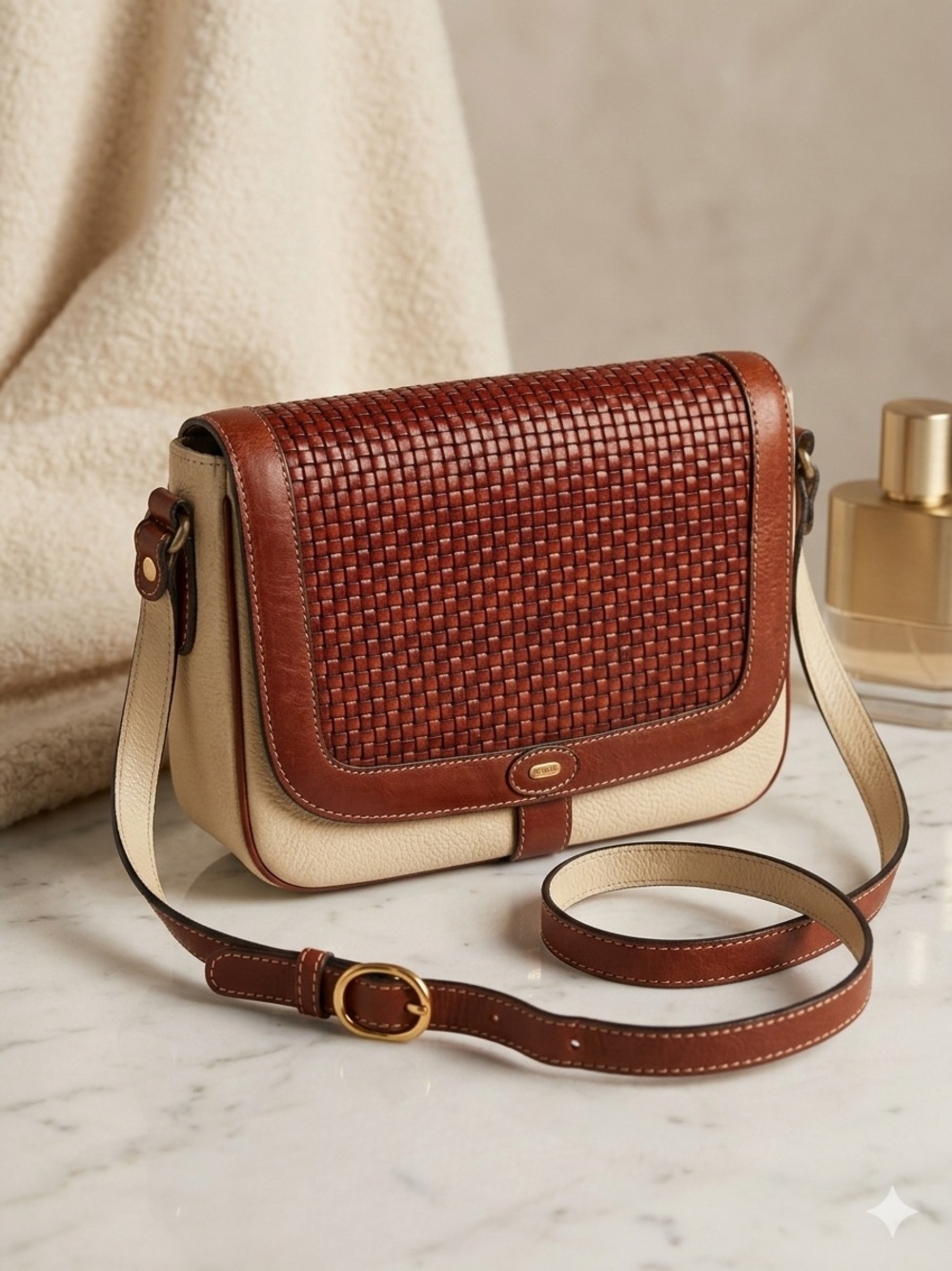 Vintage Bally Leather Crossbody Bag Brown Cream Flap Shoulder Purse project